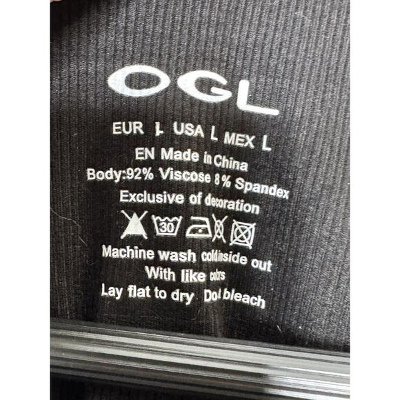 OGL Move Black Round Neck Henley Sz Large Brami Top Cap Sleeve Built in Bra NEW - Picture 4 of 5